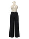 Beige & Black 1950s Heart Dots Halter Jumpsuit