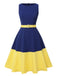 Dark Blue & Yellow 1950s Solid Boat Neck Dress