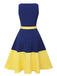 Dark Blue & Yellow 1950s Solid Boat Neck Dress