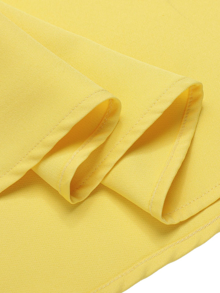 Dark Blue & Yellow 1950s Solid Boat Neck Dress