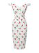 White 1960s Cherry Off-Shoulder Pencil Dress