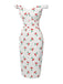 White 1960s Cherry Off-Shoulder Pencil Dress