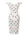 White 1960s Cherry Off-Shoulder Pencil Dress
