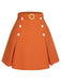 Green 1960s Button Solid Belted Skirt