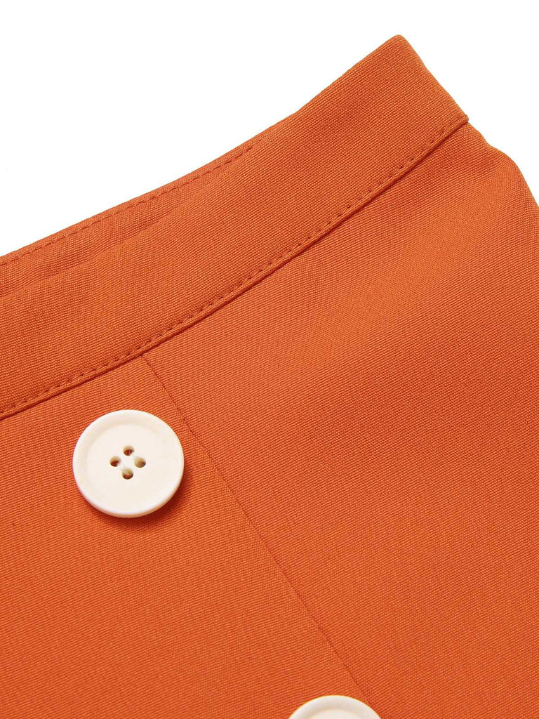 Green 1960s Button Solid Belted Skirt