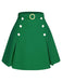 Green 1960s Button Solid Belted Skirt