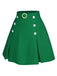 Green 1960s Button Solid Belted Skirt