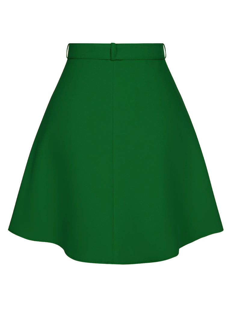 [Pre-Sale] Green 1960s Button Solid Belted Skirt