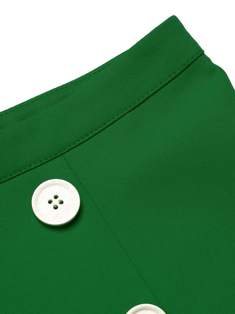 [Pre-Sale] Green 1960s Button Solid Belted Skirt