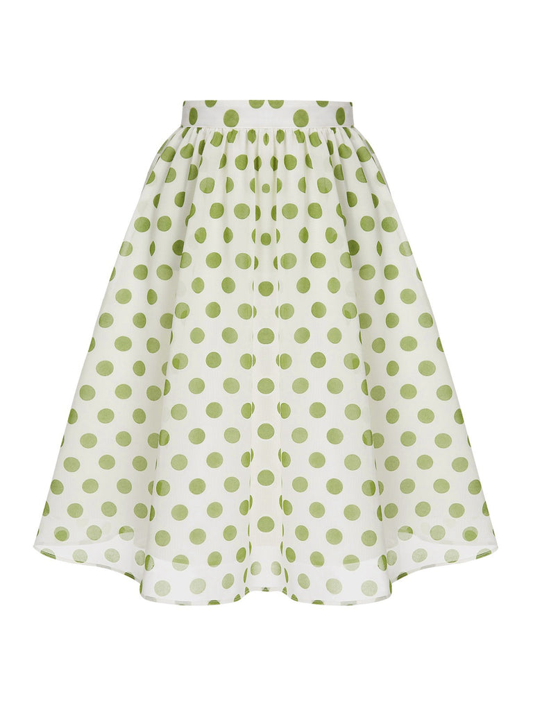 [Pre-Sale] Green 1940s Schiffon Polka Dots Skirt