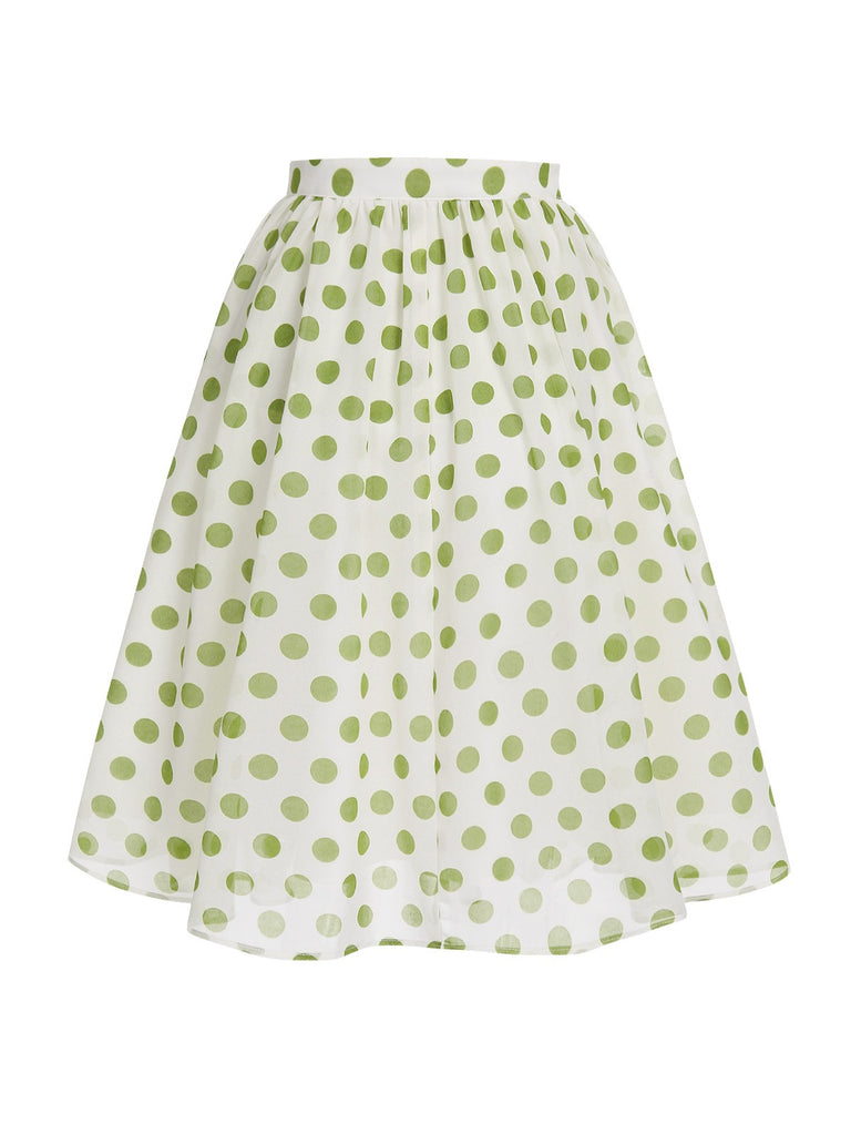 [Pre-Sale] Green 1940s Schiffon Polka Dots Skirt