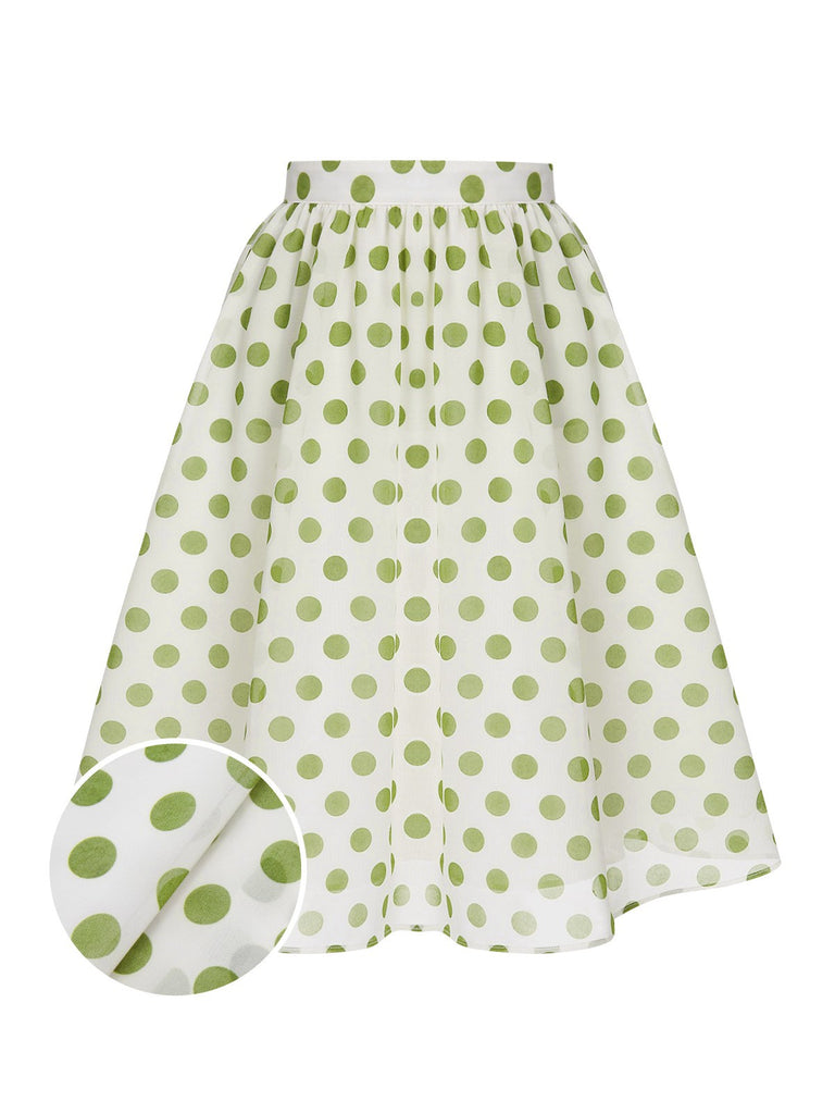 [Pre-Sale] Green 1940s Schiffon Polka Dots Skirt