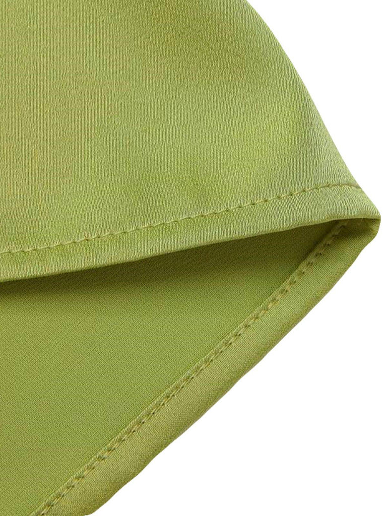 [Pre-Sale] Green 1940s Satin V-Neck Buttons Shirt