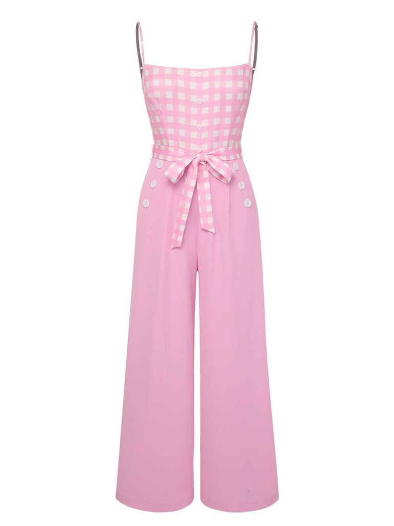 [Pre-Sale] Pink 1950s Gingham Plaid Suspender Jumpsuit