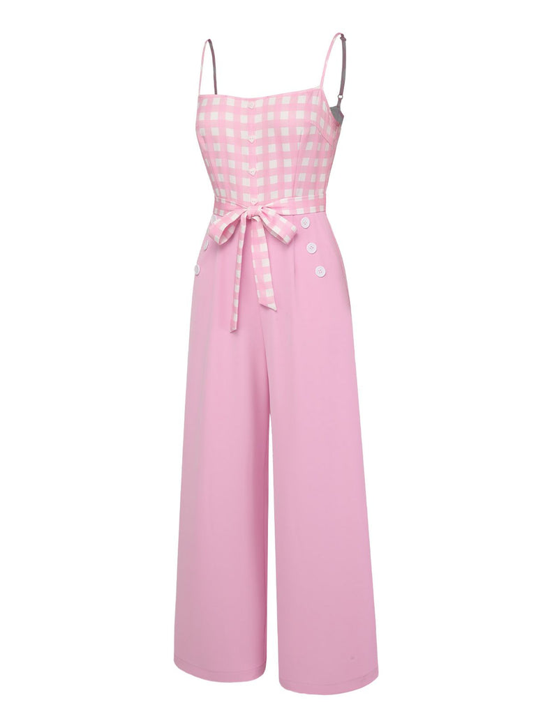 [Pre-Sale] Pink 1950s Gingham Plaid Suspender Jumpsuit