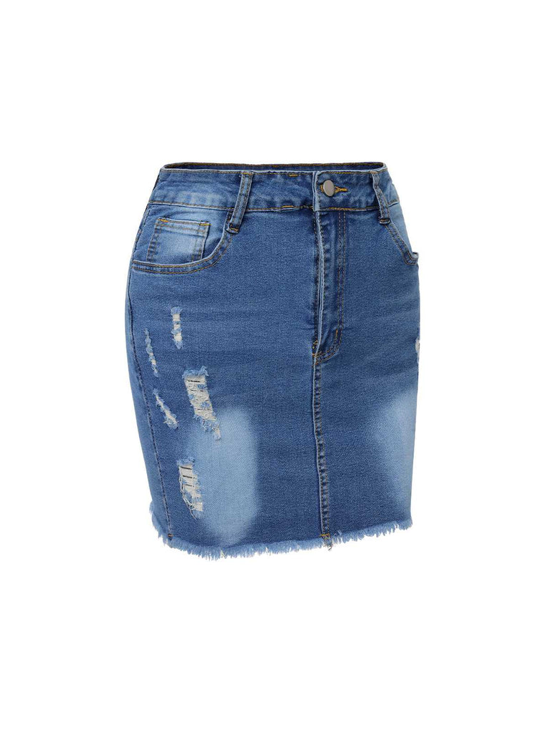 Blue 1960s Ripped Denim Skirt