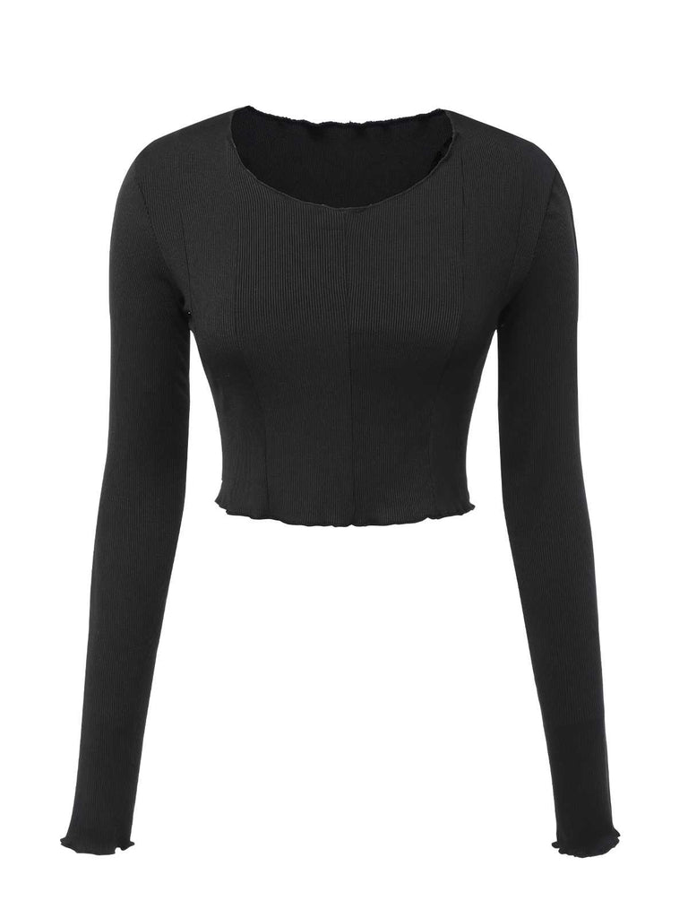 Black 1960s Cropped Long Sleeve Top