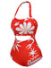 Red 1930s Halter Floral One-Piece Swimsuit