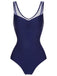 Deep Blue 1930s Solid Back Cross Swimsuit