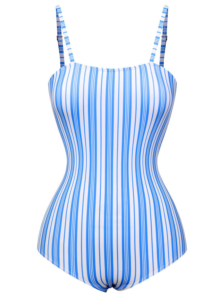 Blue 1930s Striped One-Piece Swimsuit