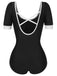 Black 1960s Puff Sleeves One-Piece Swimsuit