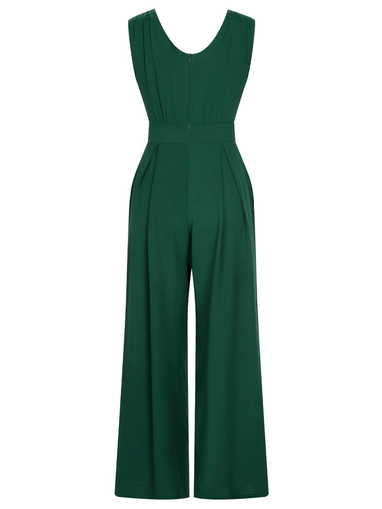 Green 1930s V-Neck Sleeveless Jumpsuit