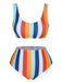 1930s Scoop Neck Rainbow Striped Swimsuit Set