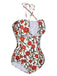 1960s Front Hollow Floral Halter Swimsuit