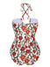 1960s Front Hollow Floral Halter Swimsuit