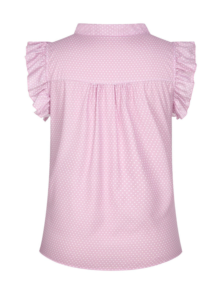 Pink 1960s Tie Bow Ruffle Sleeve Blouse