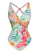 Multicolor 1960s Plants Print One-Piece Swimsuit