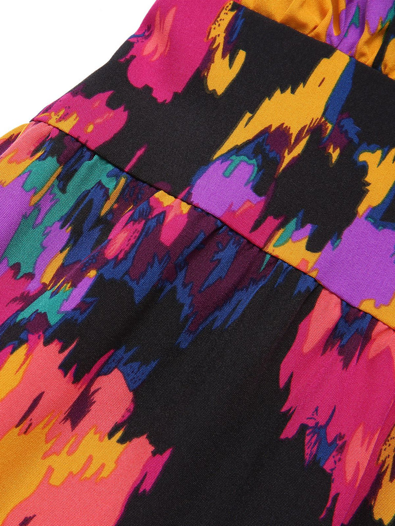 Multicolor 1970s Abstract Floral A-line Strap Dress