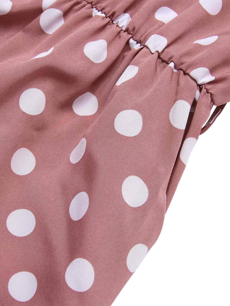 Pink 1930s Polka Dots Drawstring Halter Jumpsuit