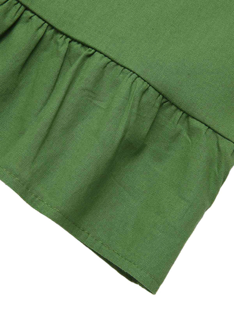 2PCS Green 1960s Ruffled Hem Top & Cropped Pants