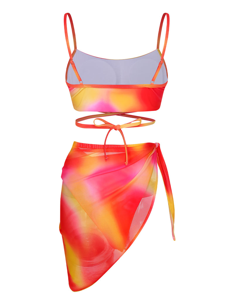 Multicolor 1960s Spaghetti Strap Swimsuit Set