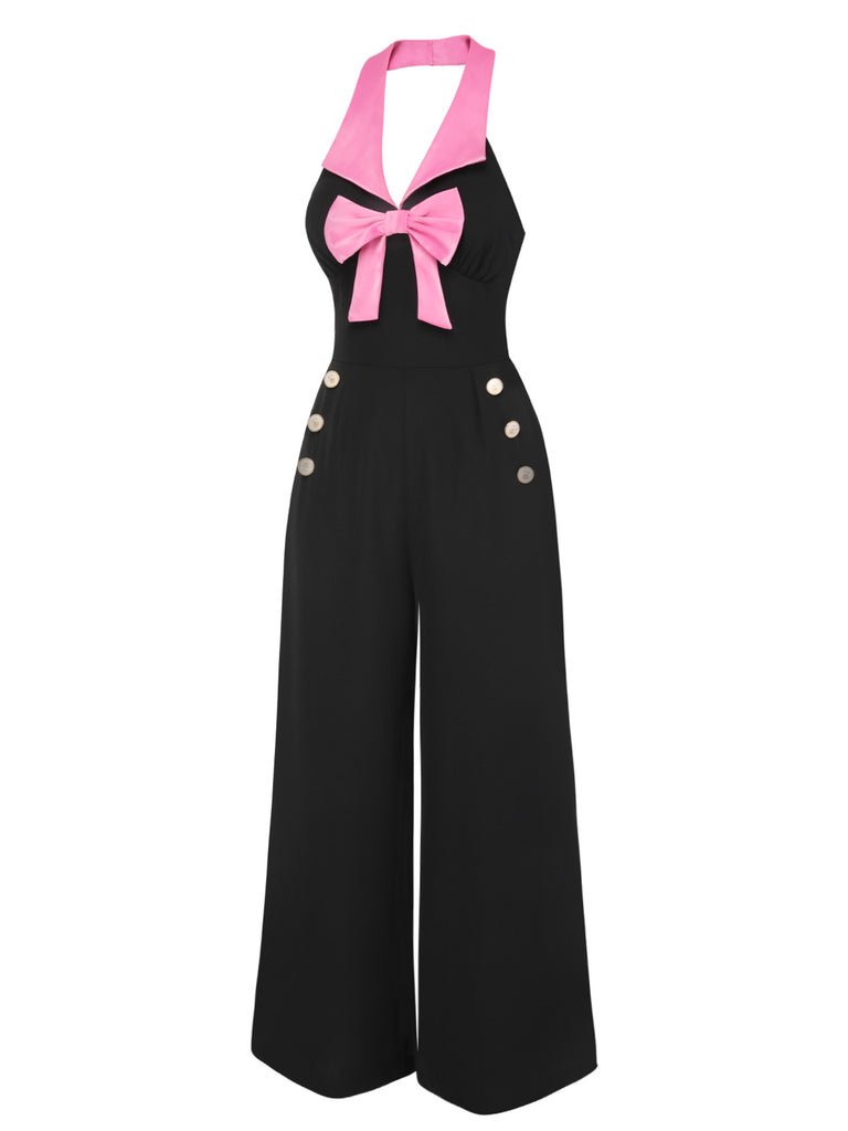 [Pre-Sale] Black & Pink 1930s Bow Lapel Jumpsuit