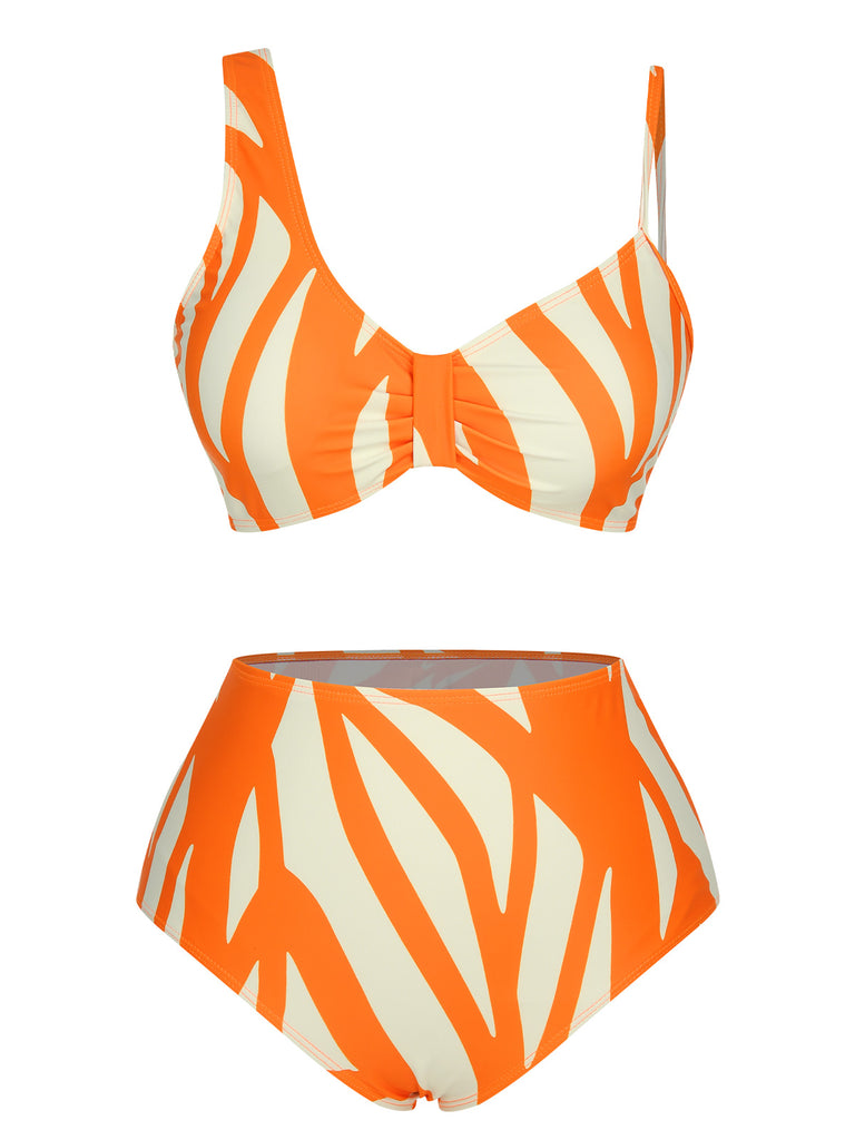 Orange 1960s Strap Stripe Swimsuit