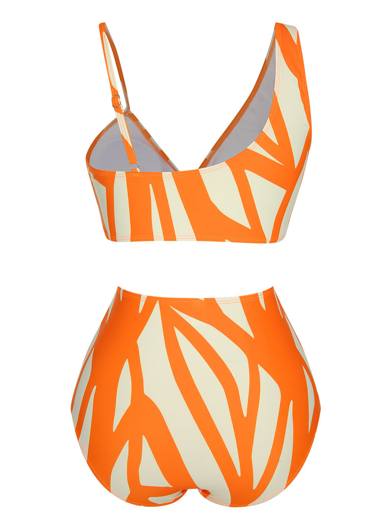 Orange 1960s Strap Stripe Swimsuit