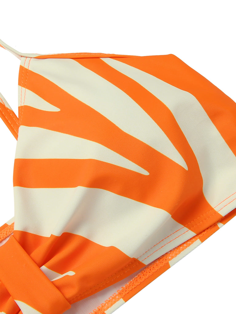 Orange 1960s Strap Stripe Swimsuit