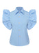 Blue 1950s Lapel Ruffles Sleeve Solid Blouse