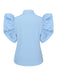 Blue 1950s Lapel Ruffles Sleeve Solid Blouse