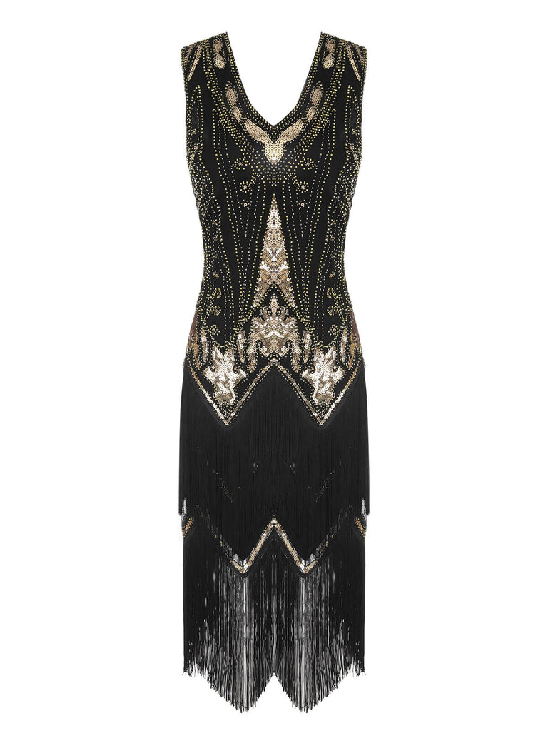 1920s V-Neck Sequined Tassel Gatsby Dress