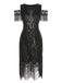 1920s Cold Shoulder Embroidered Fringe Sequins Dress