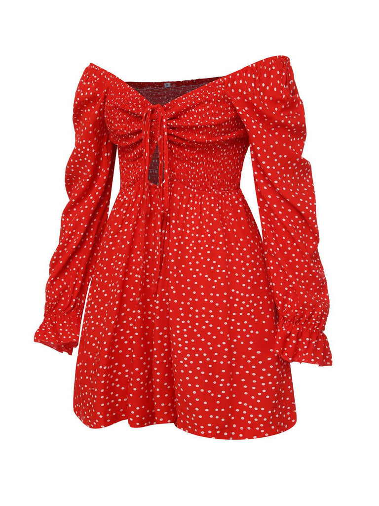 Red 1950s Polka Dots Chest Tie Romper