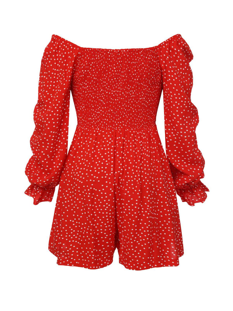 Red 1950s Polka Dots Chest Tie Romper