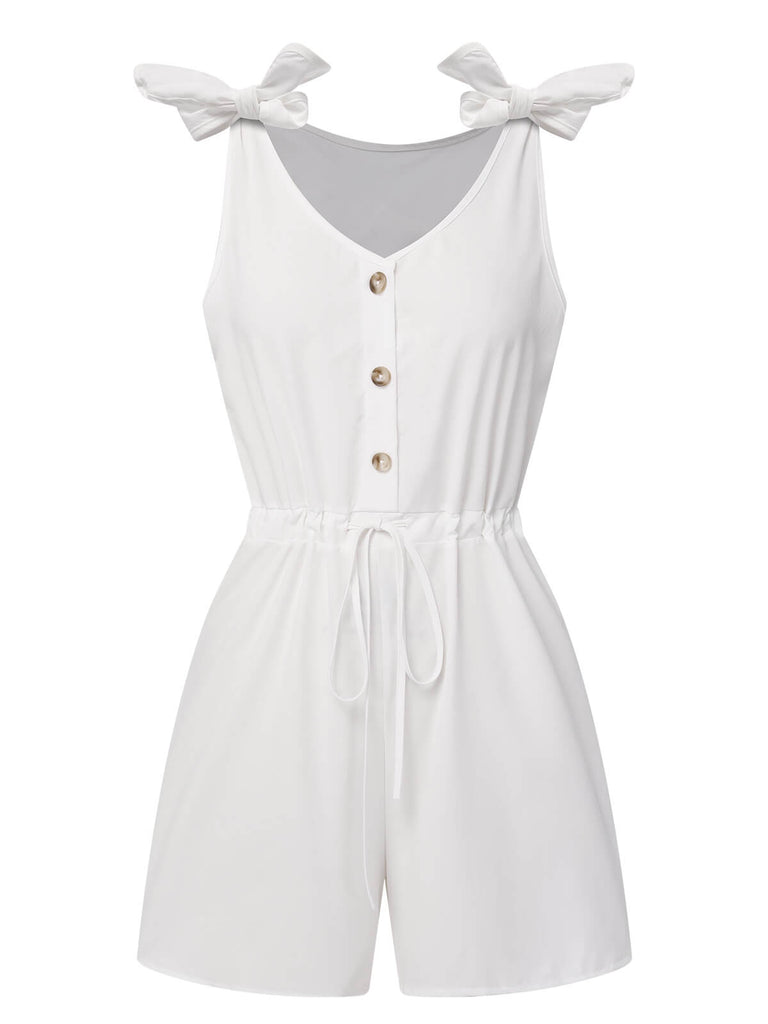 1950s Solid Shoulder Tie Sleeveless Romper