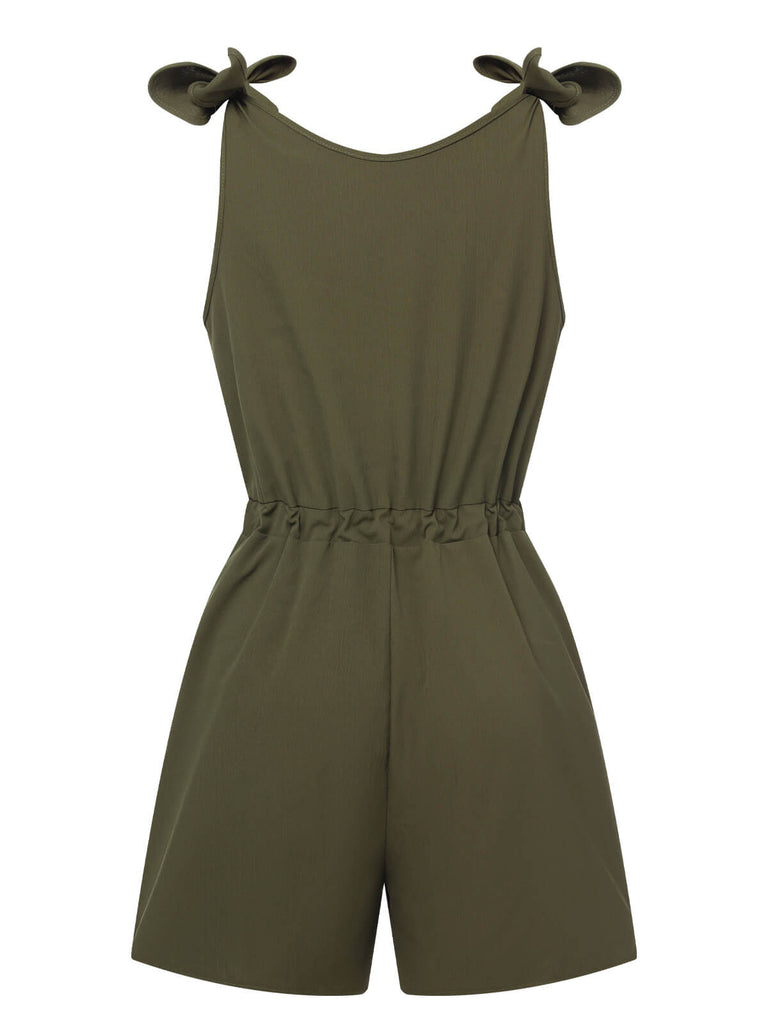 1950s Solid Shoulder Tie Sleeveless Romper