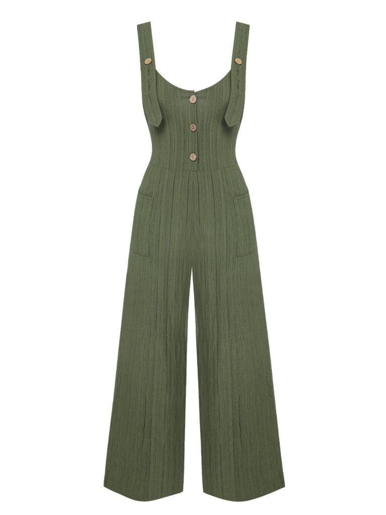 Army Green 1930s Loose Pleated Jumpsuit