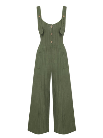 Army Green 1930s Loose Pleated Jumpsuit
