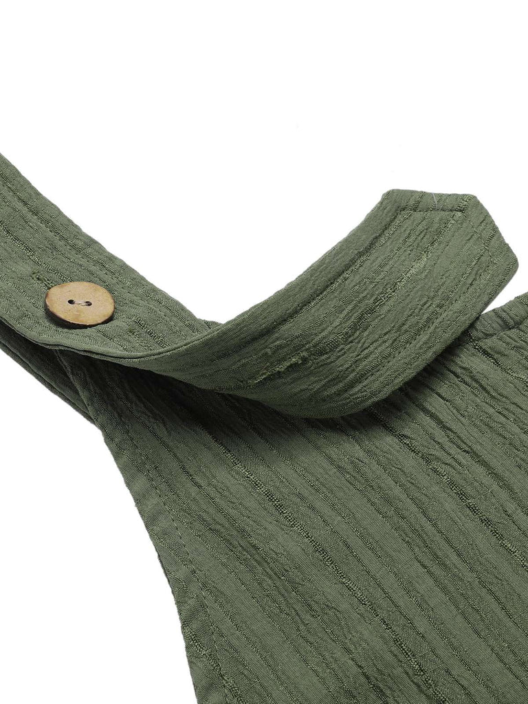 Army Green 1930s Loose Pleated Jumpsuit